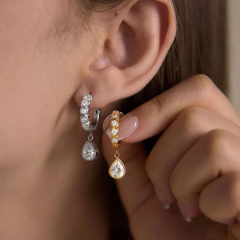 KIKA Delicate Round Water Drop Zircon Earrings PVD Plated Stainless Steel 316L