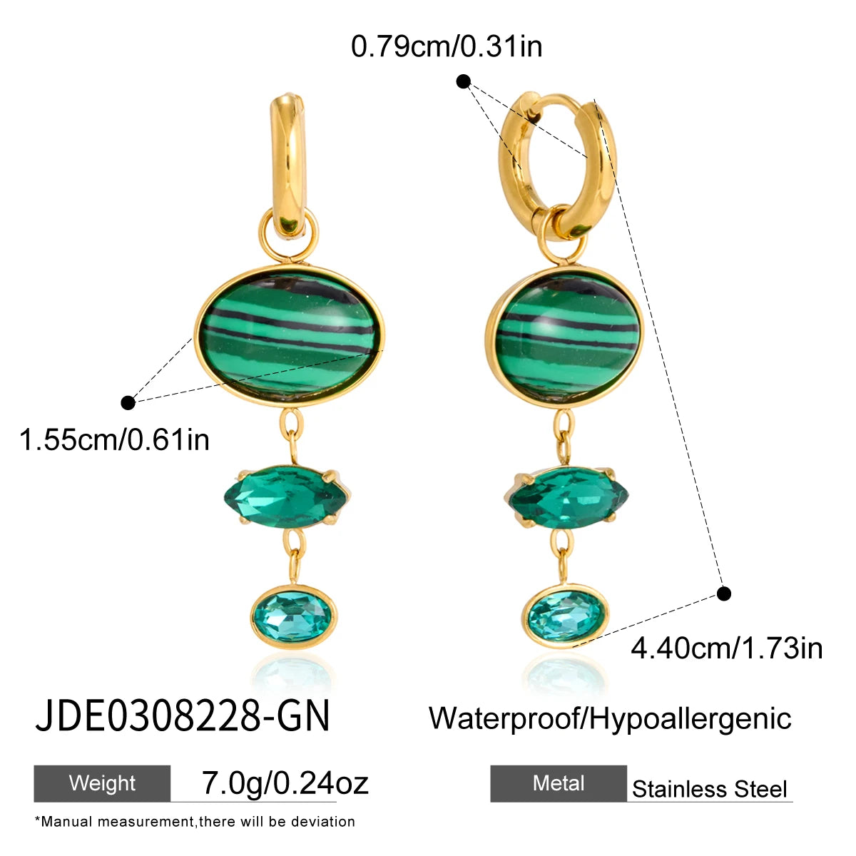 KIKA Malachite Tiger Eye Stone Crystal Drop Earrings For Women 18K Gold PVD Plated Stainless Steel Earrings Fashion Jewelry
