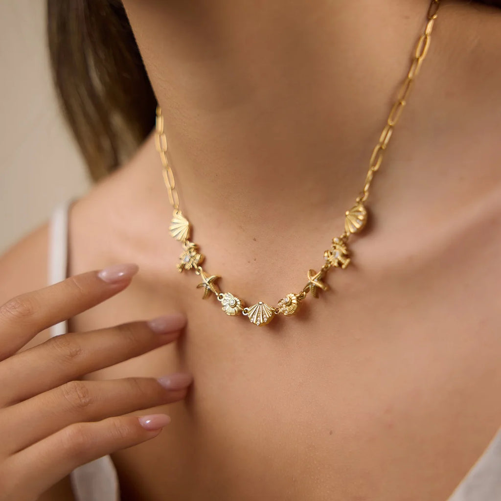 Kika Rhinestone Turtle Lobster Conch Starfish Necklace