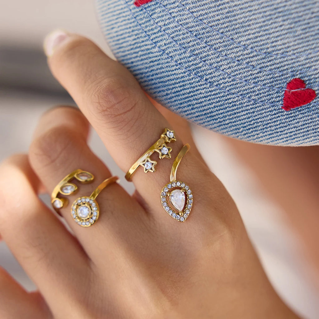 Kika Delicate Geometric Zircon Open Rings