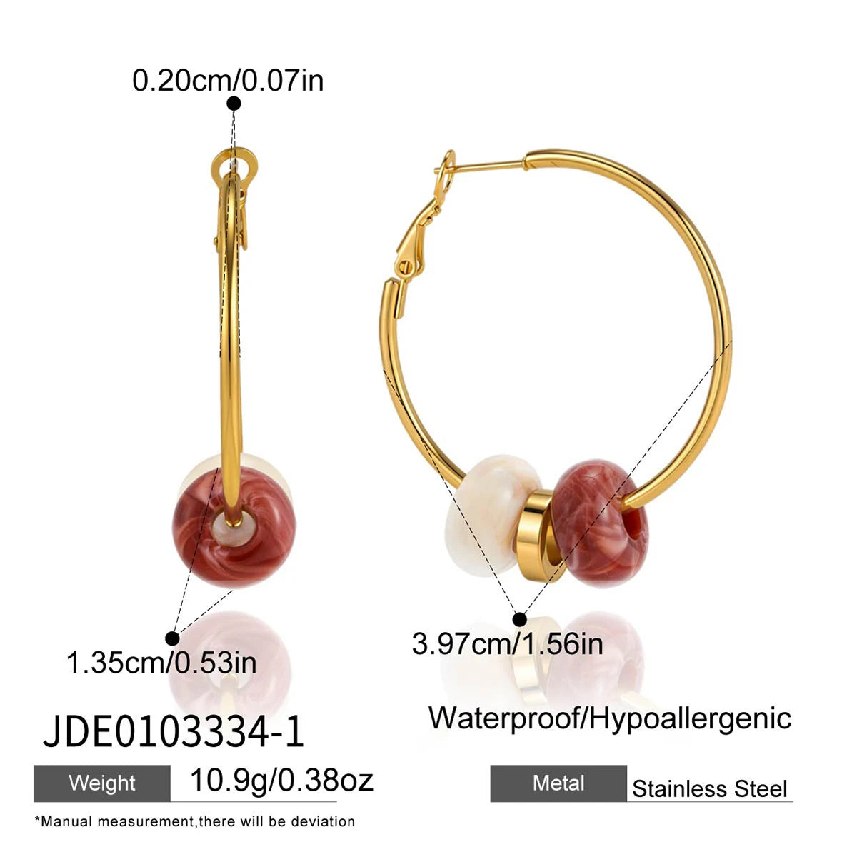 KIKA Delicate Red Blue Spliced White Resin Circle Earrings PVD Plated Stainless Steel 316L