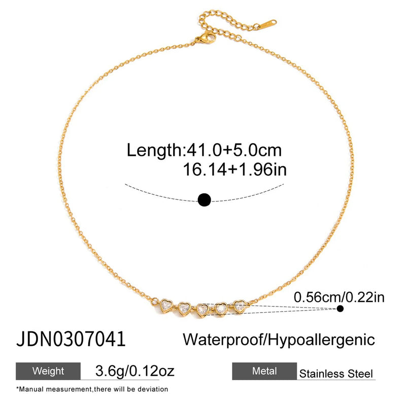 Kika Delicatesteel Gold Color Heart Shaped Zircon Tennis Chain Necklace