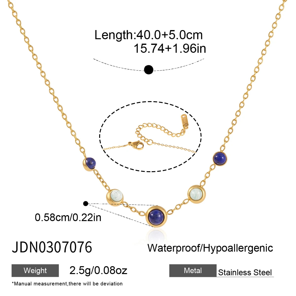 KIKA Lapis Lazuli Stone Zircon Pendant Necklace For Women Minimalist 18K Gold Plated Stainless Steel Necklace 316L