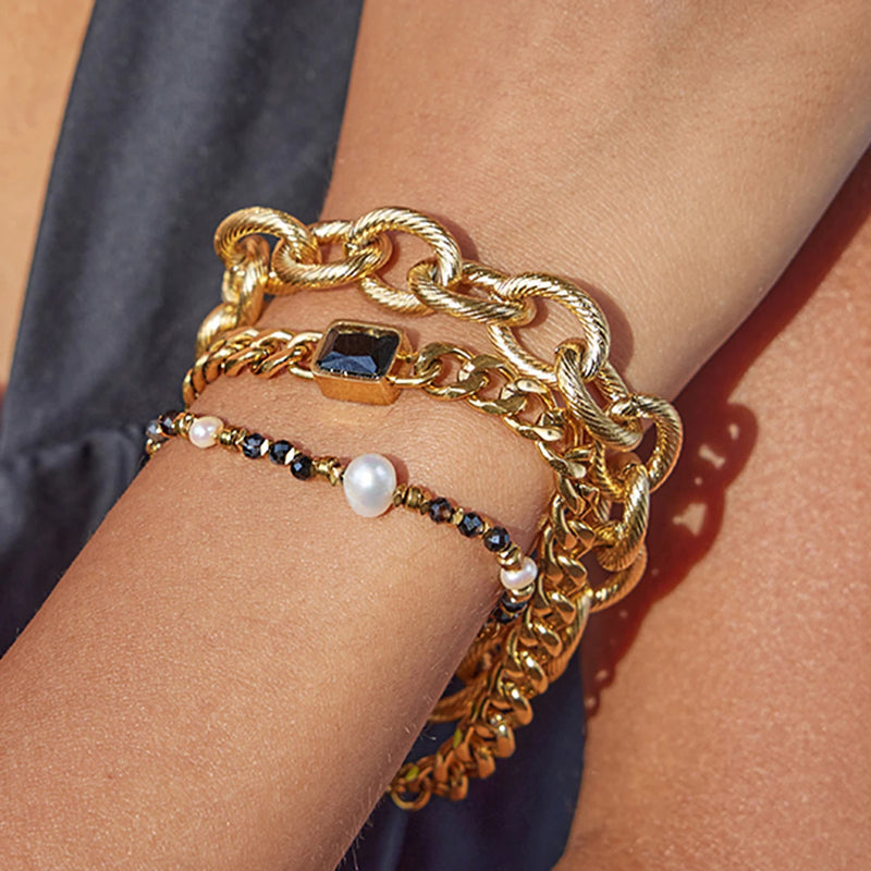Kika Vintage 18k PVD Gold Color Plated Stainless Steel Thread Coarse Cross Chain Bracelet