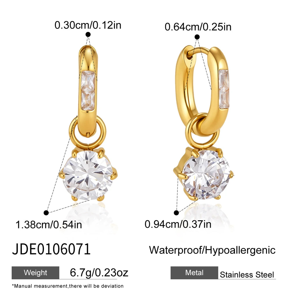 KIKA Round Zircon Pendant U Shape Clip Earrings 18K Gold PVD Plated Stainless Steel 316L
