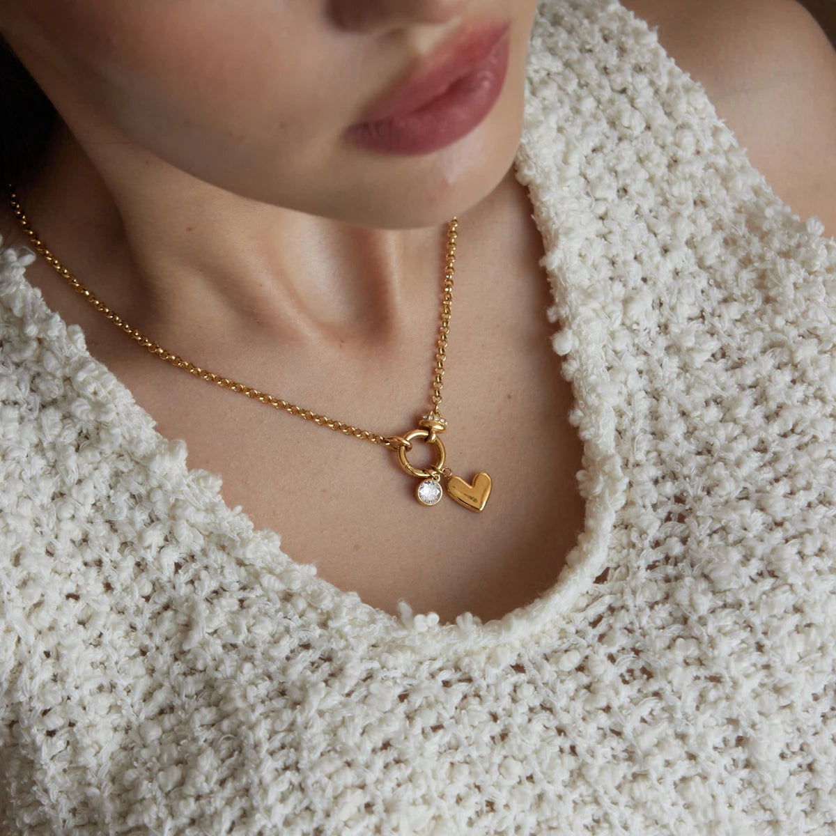 KIKA Detachable Heart Cross Pendant Necklace For Women Minimalist 18K Gold PVD Plated Stainless Steel Necklace Fashion Jewelry
