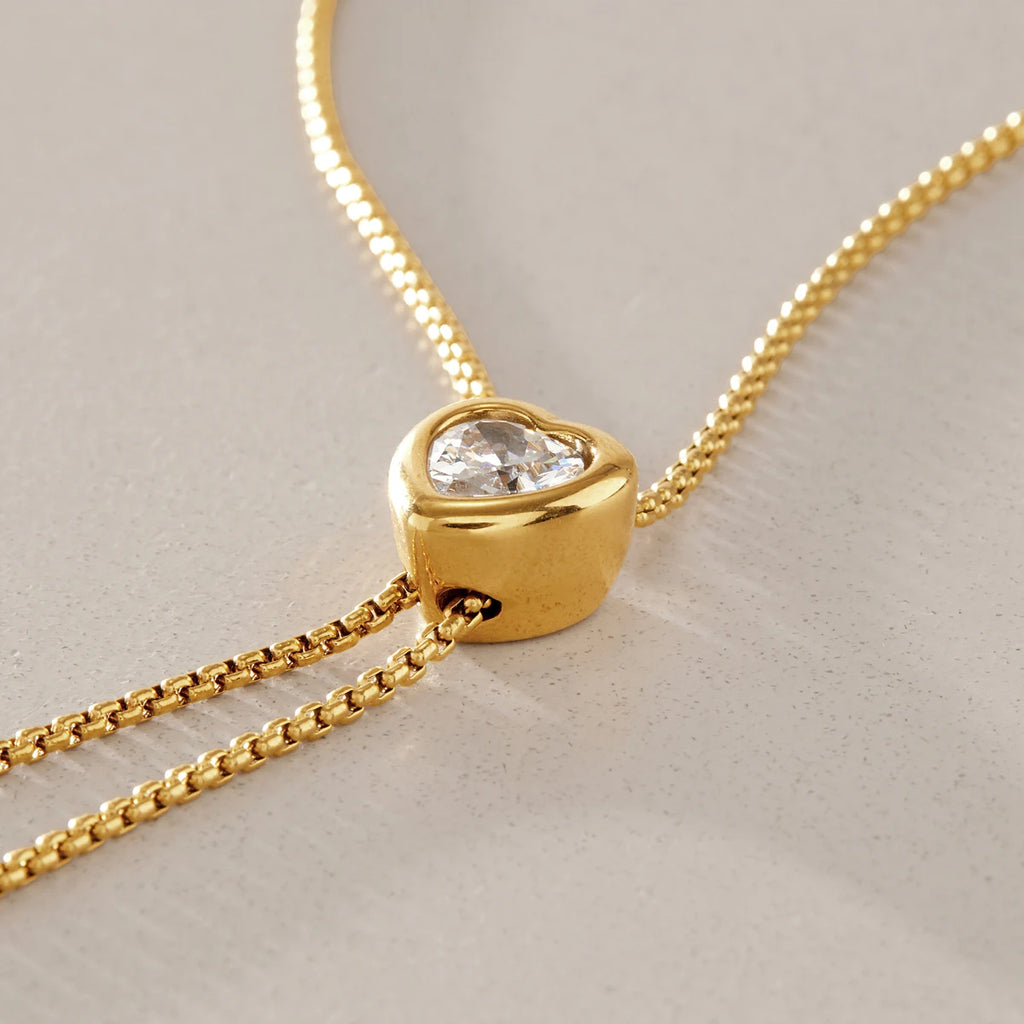 KIKA Geometric Zircon Pendant Necklace  Adjustable 80cm Long Chain 18K Gold PVD Plated Stainless Steel 316L