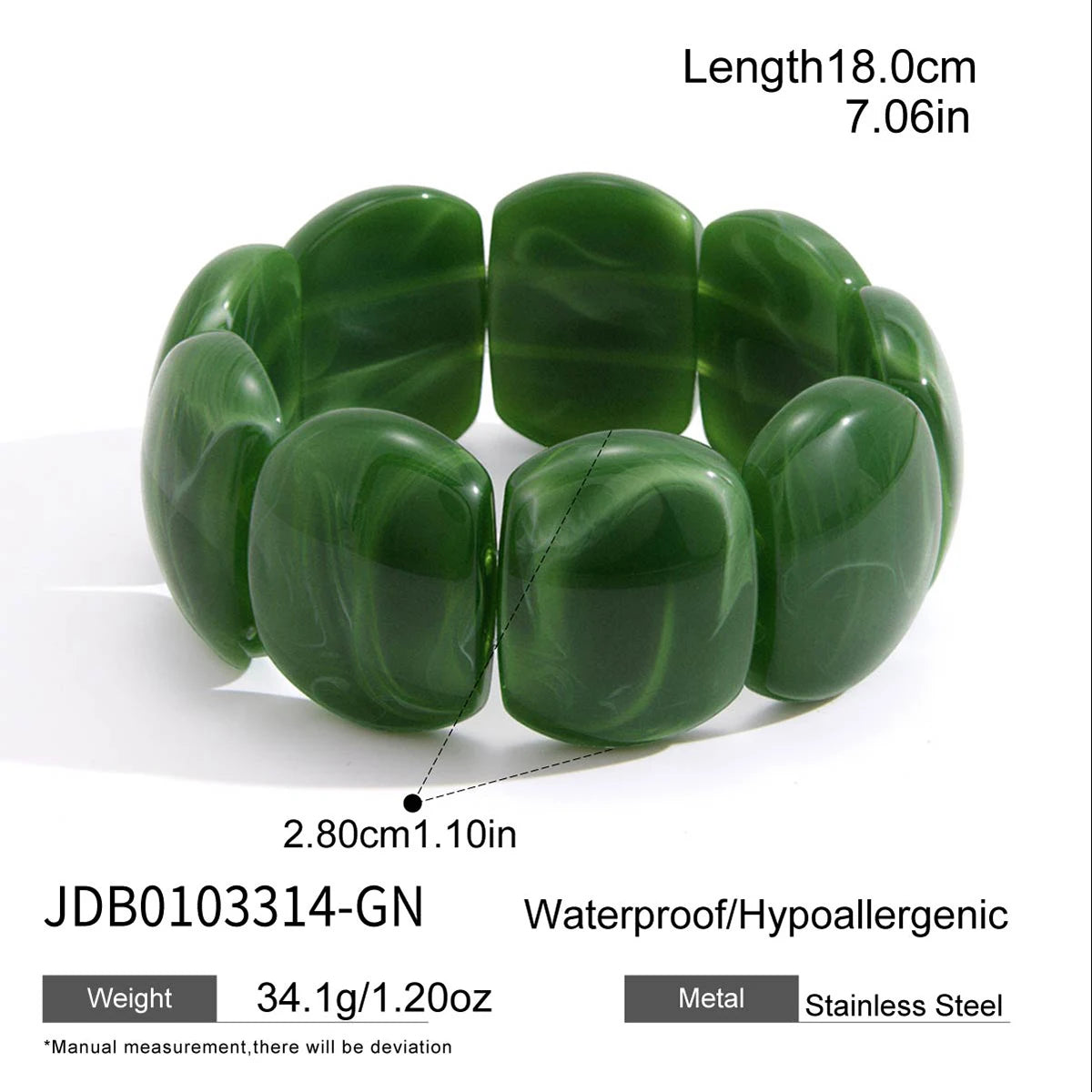 KIKA Vintage Blue Green Resin Wide Bangles Adjustable Elastic Bangles Simple