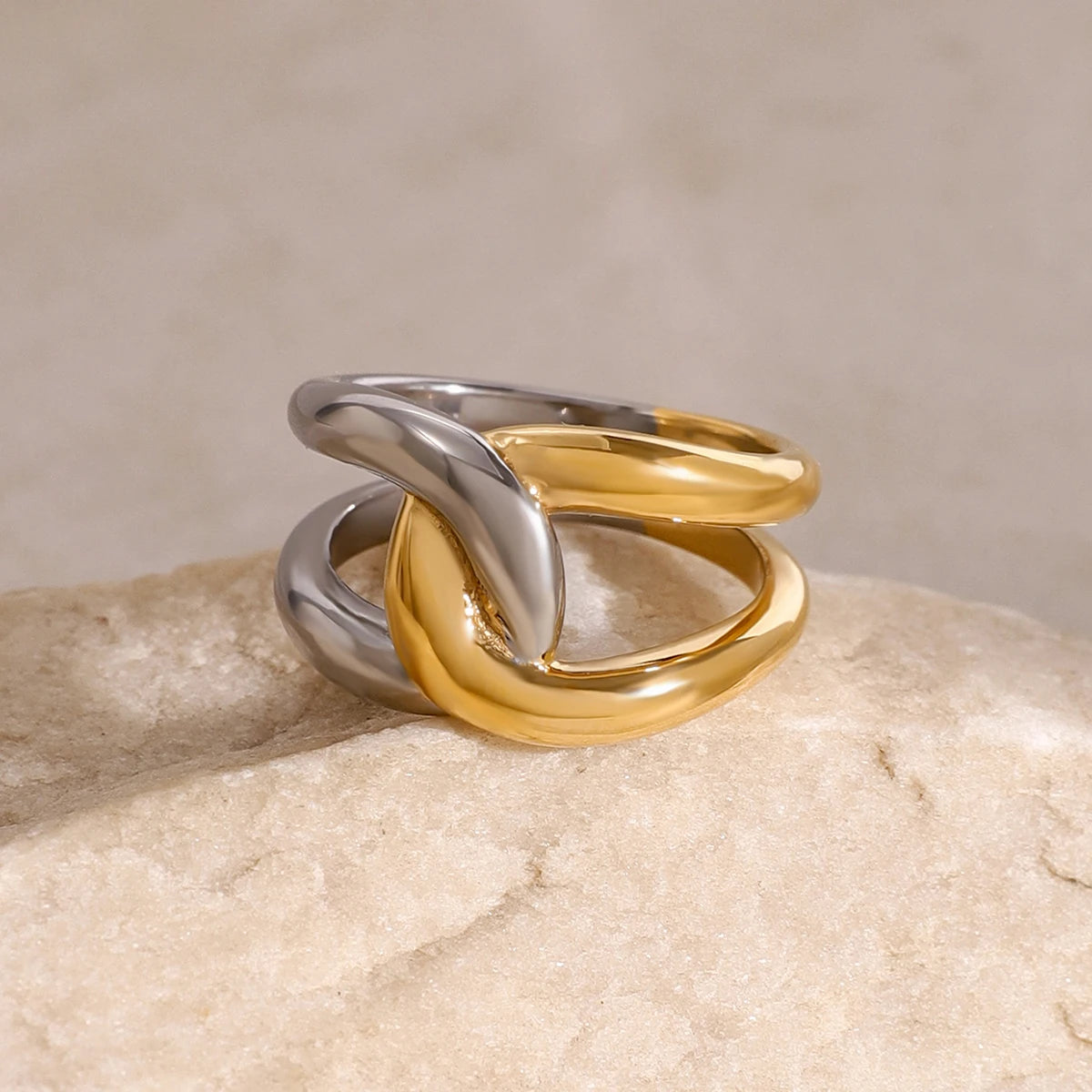 Kika Minimalist Stainless Steel Twisted Geometric Abstract Fashion Ring