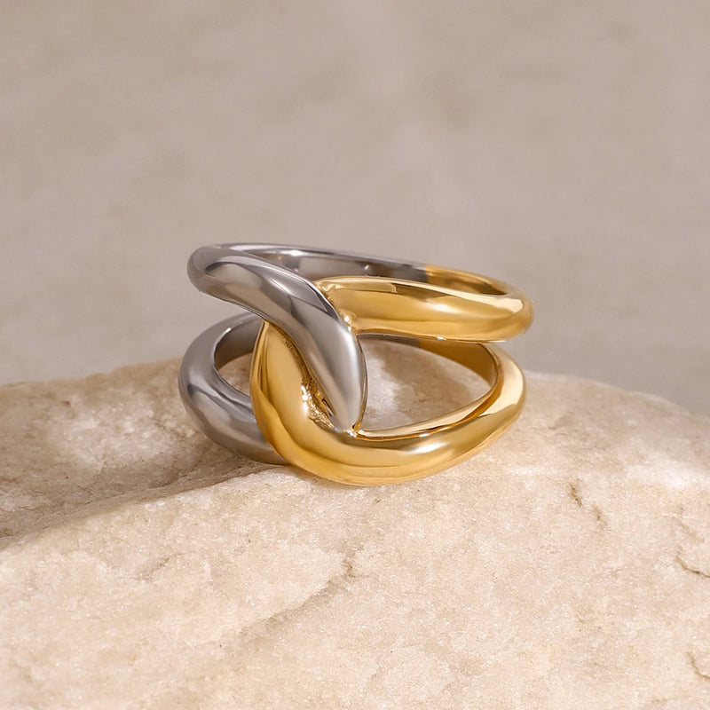 Kika Minimalist Stainless Steel Twisted Geometric Abstract Fashion Ring