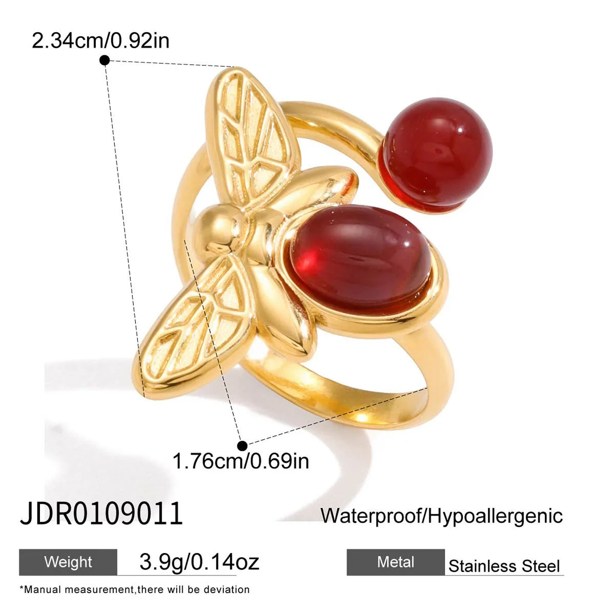 Red Agate Bee Ring Round Ring