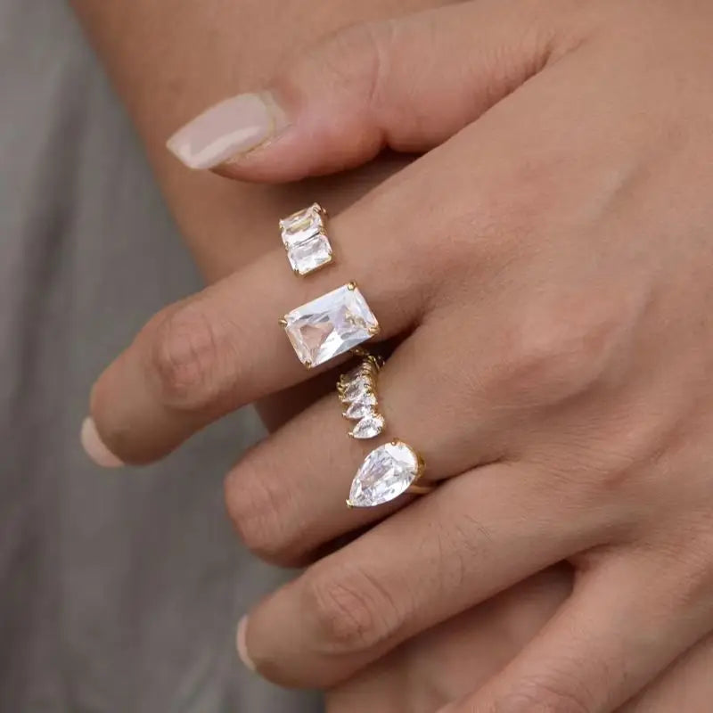 Kika Delicate Geometric Zircon Open Rings