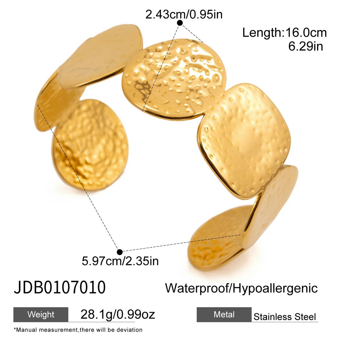 KIKA Unique Stainless Steel 316L Metal Wide Cuff Open Bracelet Bangle  PVD Plated Waterproof