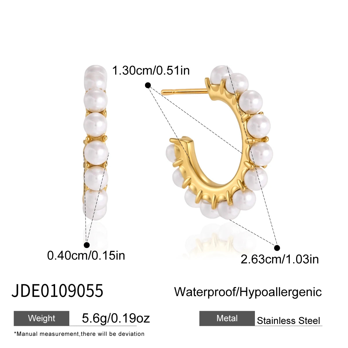 KIKA Elegant Zircon Imitation Pearl Earrings For Women 18K Gold Plated Stainless Steel C Shape Stud Earrings Fashion Jewelry