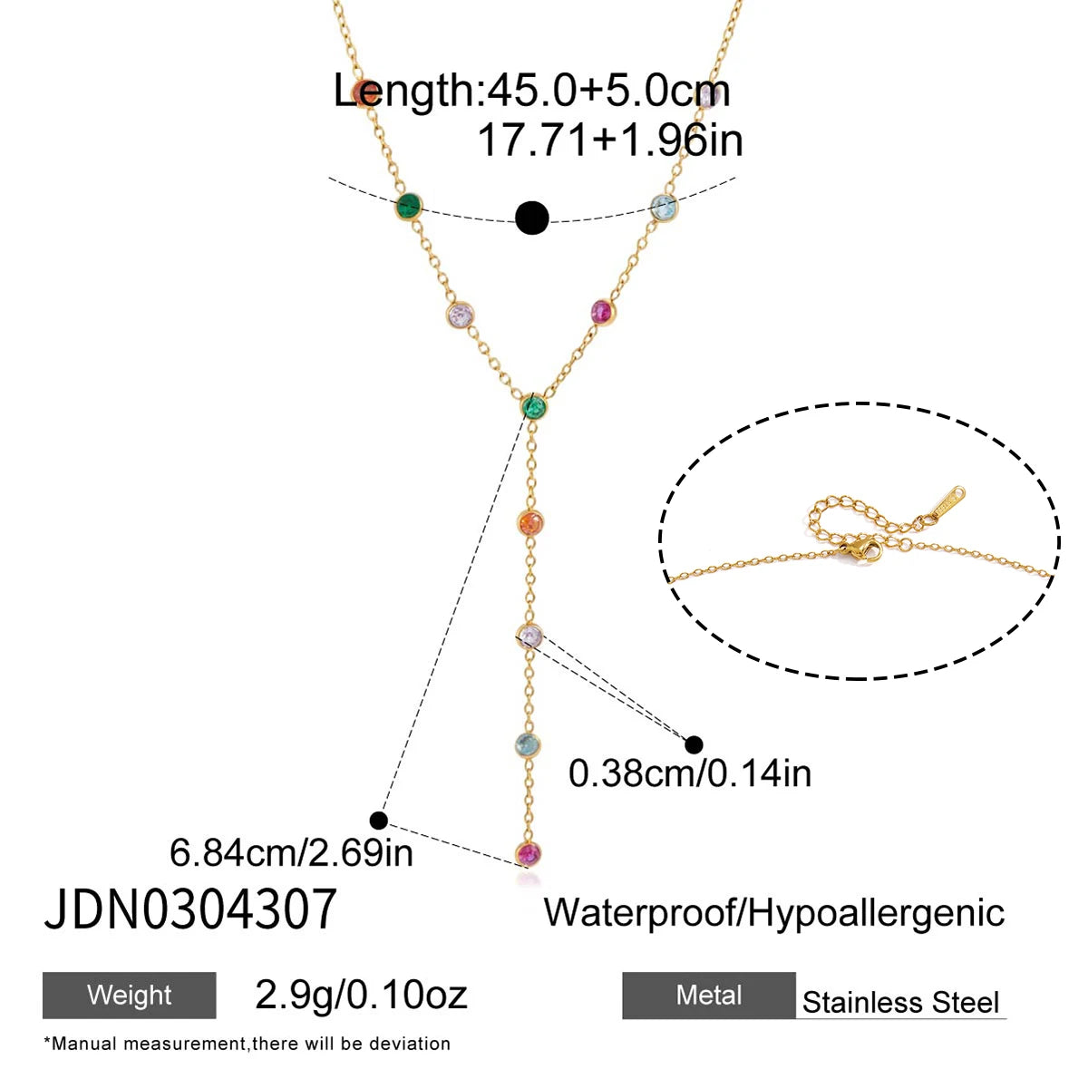 Kika Multicolor Geometric Zircon Y Shape Chain Necklace PVD Plated Stainless Steel