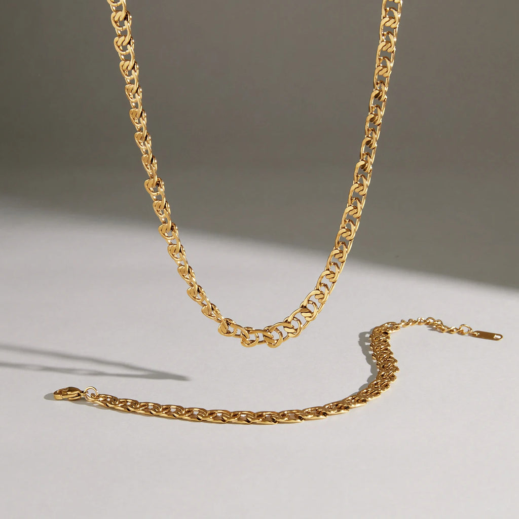 KIKA Minimalist Chunky Chain Necklace Bracelet For Women 18K Gold PVD Plated Stainless Steel Necklace Bracelet Fashion Jewelry