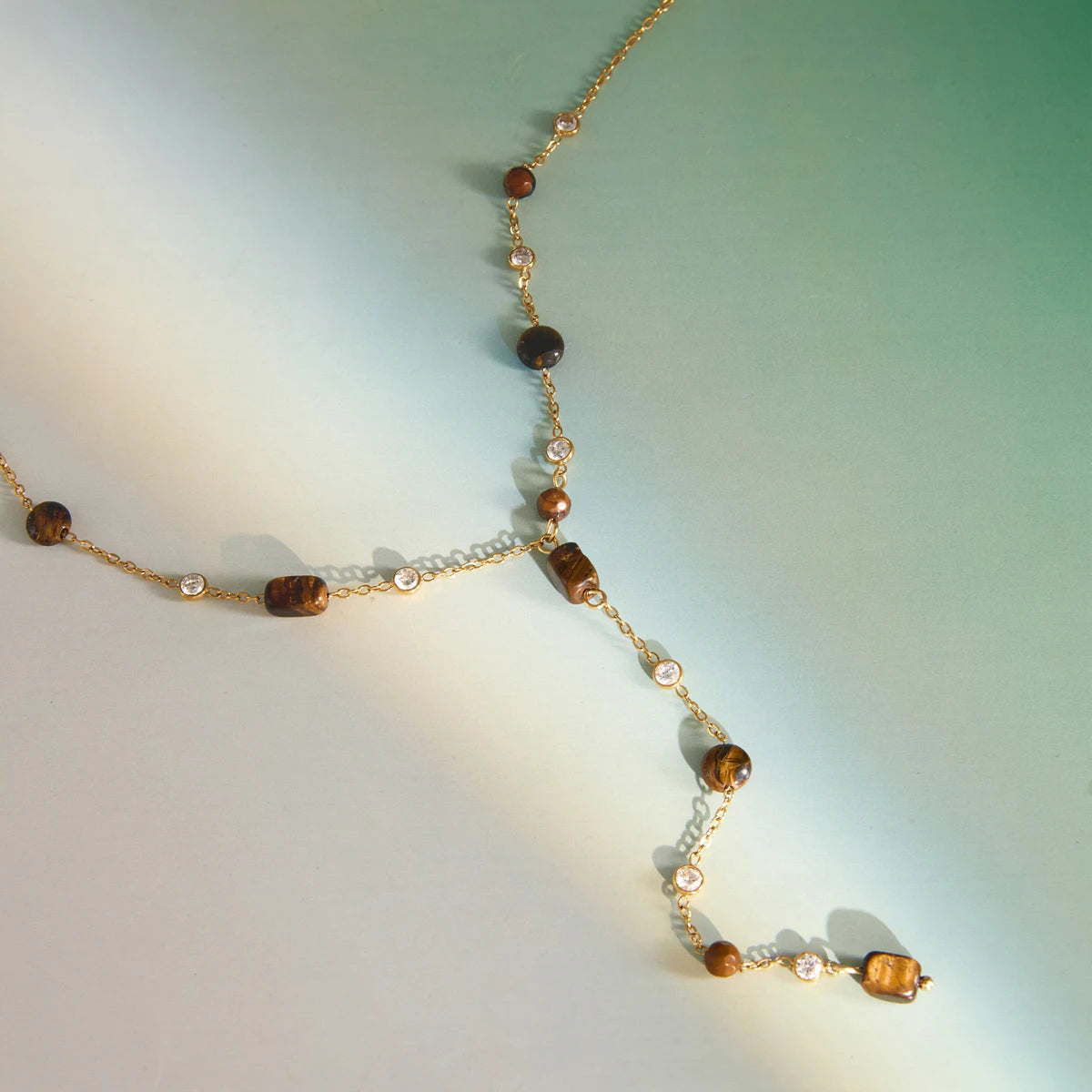 KIKA Tiger Eye Stone Pendant Y Shape Chain Necklace For Women 18K Gold Plated Stainless Steel Necklace Fashion Jewelry Gift