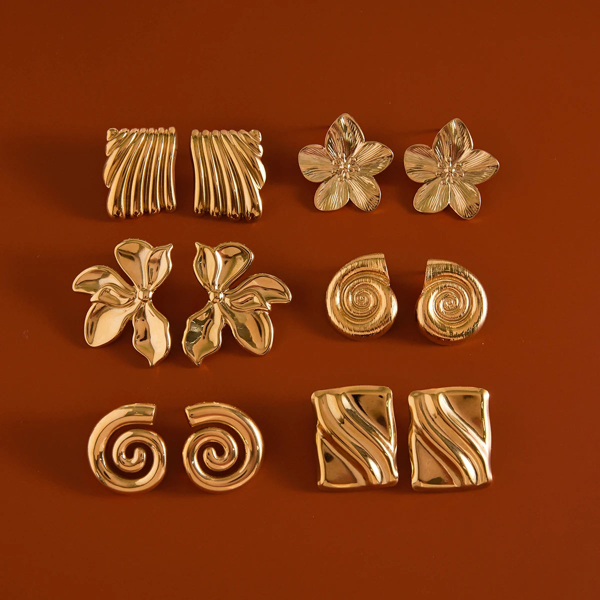 KIKA Vintage Flower Conch Square Wave Texture Earrings