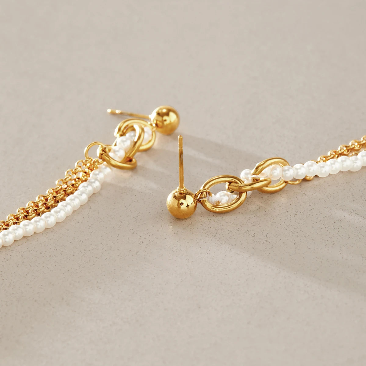 KIKA Asymmetric Imitation Pearl Earrings For Women 18K Gold Plated Stainless Steel L316L