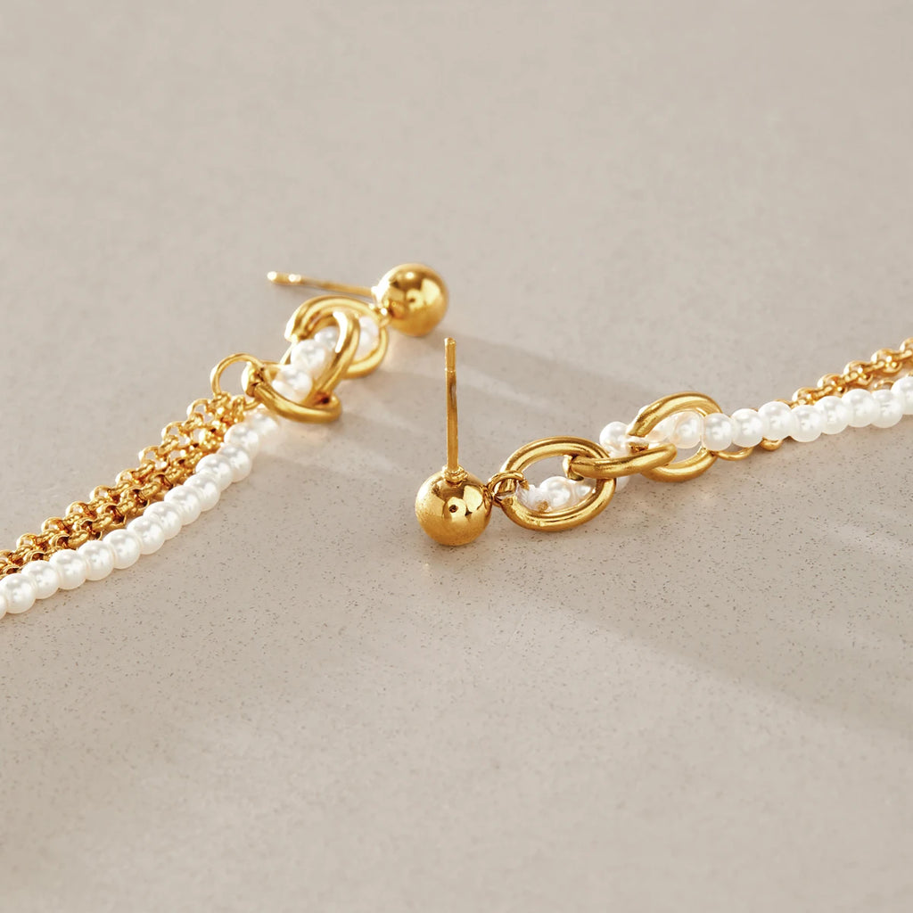 KIKA Asymmetric Imitation Pearl Earrings For Women 18K Gold Plated Stainless Steel L316L