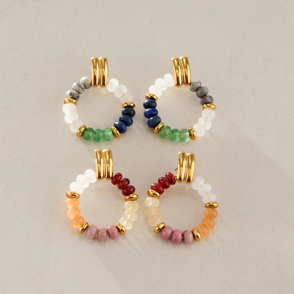 KIKA Elegant Mixed Natural Stone Earrings For Women Delicate 18K Gold PVD Plated Stainless Steel Earrings Fashion Jewelry Gift