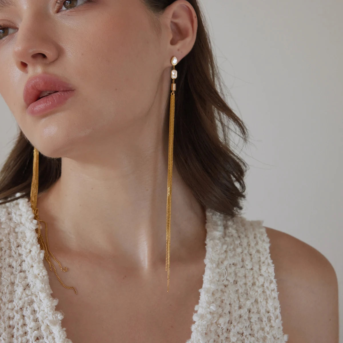 KIKA Geometric Zircon Drop Earrings  Minimalist 18K Gold Plated Stainless Steel 316L