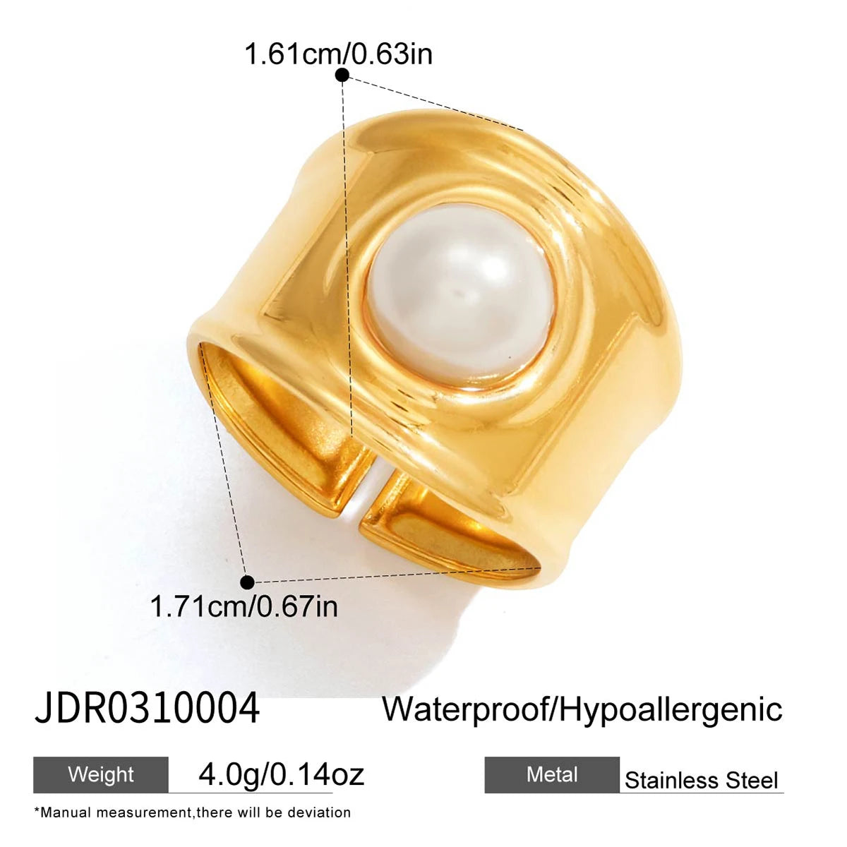 Kika classic Acrylic Pearl Wide-band Opening Ring