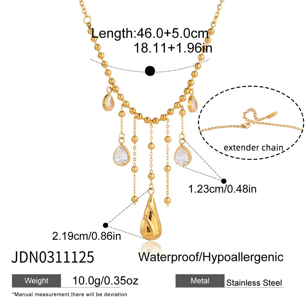Kika Vintage Drop-Shaped Zircon Tassel Pendant O-Chain Necklace