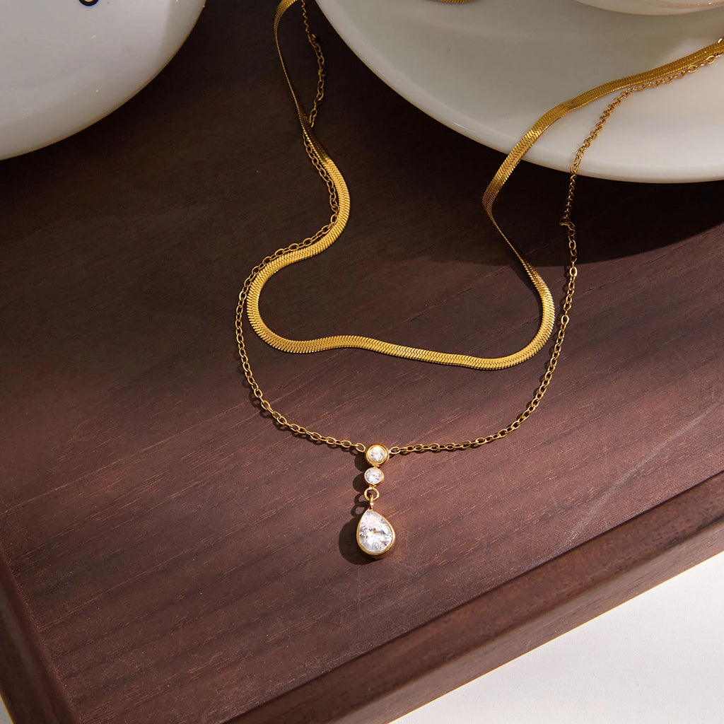 Classic White Water Droplet Zircon Pendant
