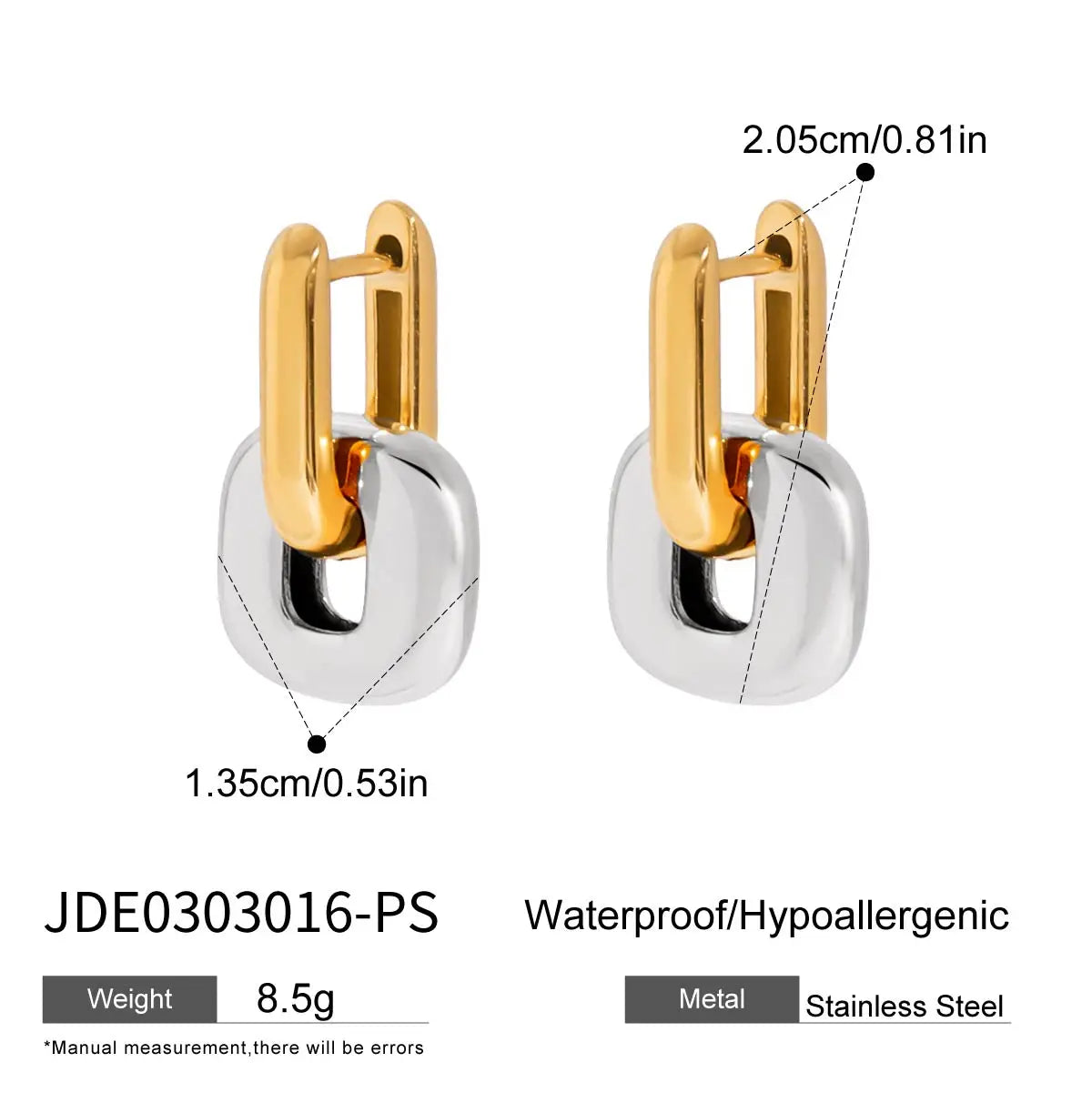 KIKA Minimalist Gold And Silver Color-Block Oval-Shaped Spliced Earrings PVD Gold Plated Stainless Steel 316L
