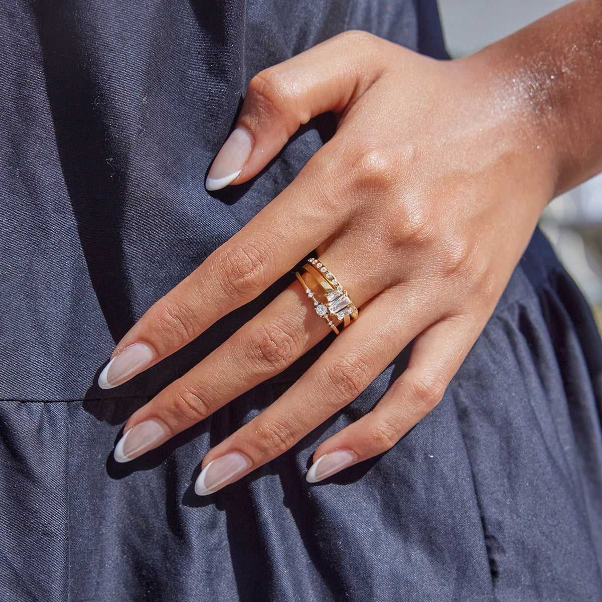 Kika Minimalist Classic 18K Gold Color Plated Stainless Steel Square Zircon Ring