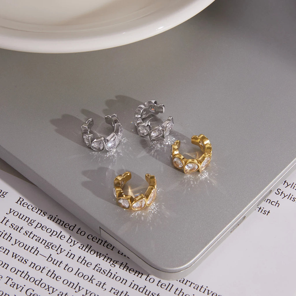 KIKA Water Drop Zircon Non-piercing Ear Clips PVD Plated Stainless Steel 316L