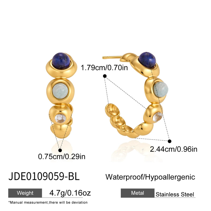 KIKA Vintage Natural Stone Earrings For Women Minimalist C Shape 18K Gold PVD Plated Stainless Steel Earrings Fashion Jewelry