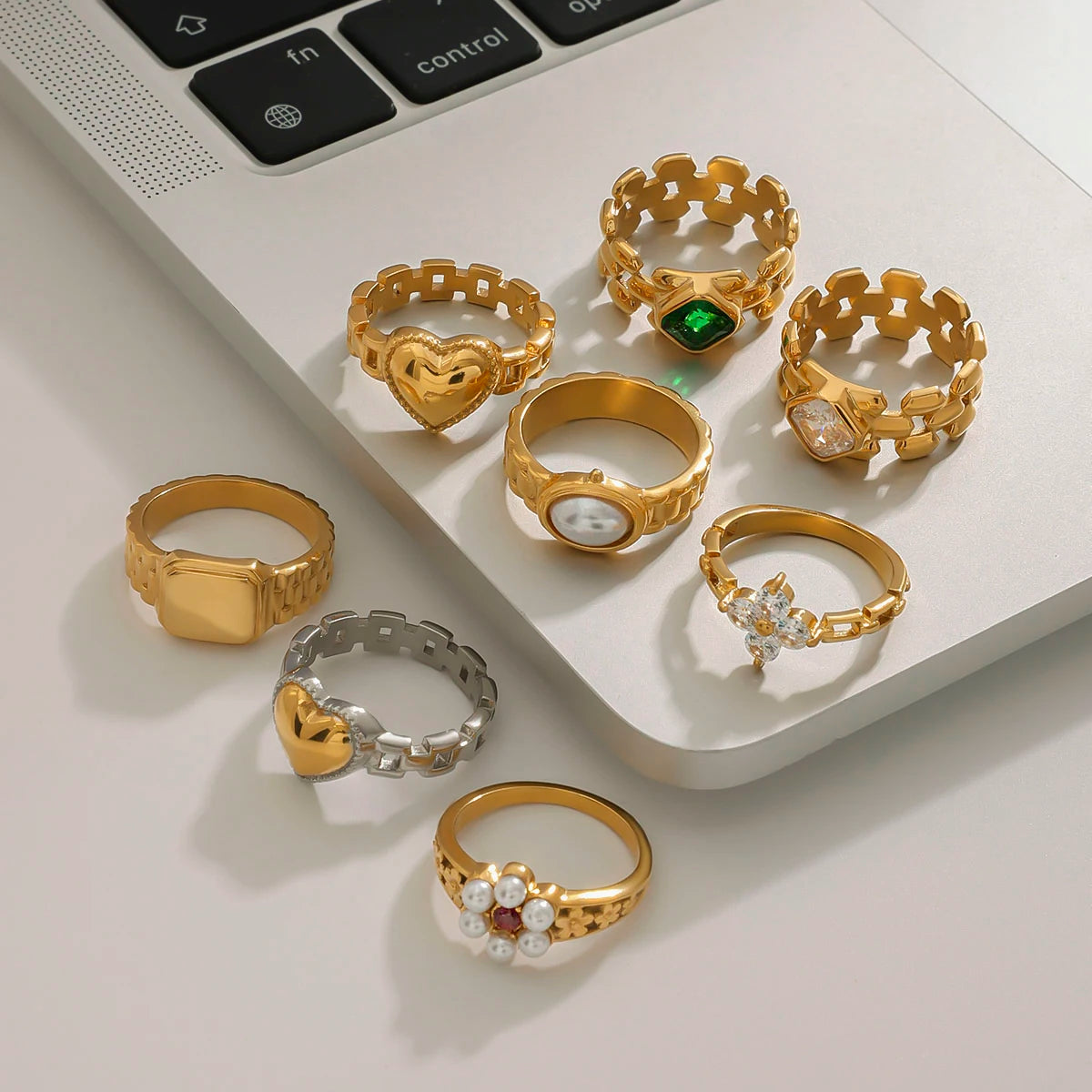 Kika Minimalist Geometric Watch Ring 18K Gold Color Plated Stainless Steel Texture Strap Ring