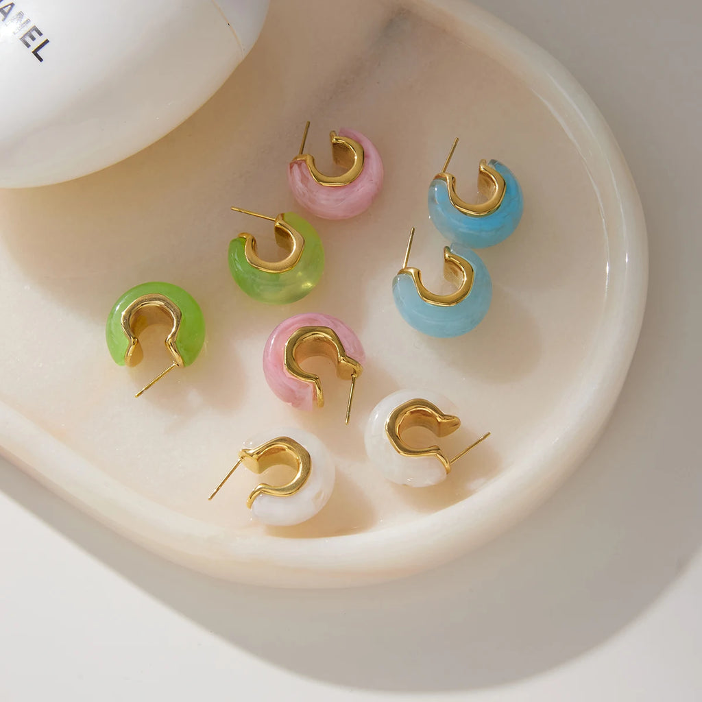 Kika Summer Blue Pink Colorful Resin Irregular C-ring Earrings