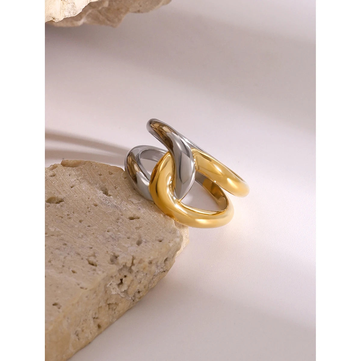 Kika Minimalist Stainless Steel Twisted Geometric Abstract Fashion Ring