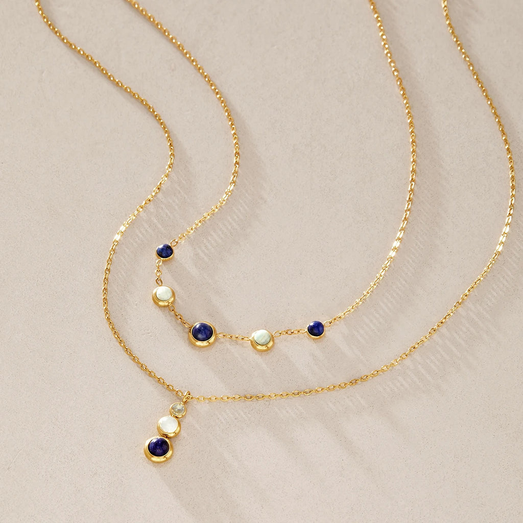 KIKA Lapis Lazuli Stone Zircon Pendant Necklace For Women Minimalist 18K Gold Plated Stainless Steel Necklace 316L
