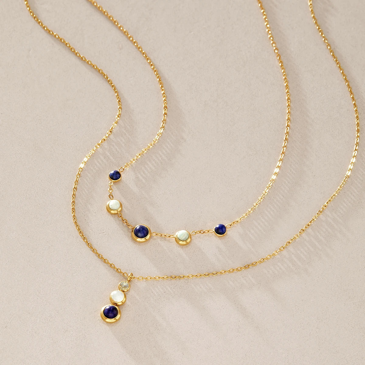KIKA Lapis Lazuli Stone Zircon Pendant Necklace For Women Minimalist 18K Gold Plated Stainless Steel Necklace 316L