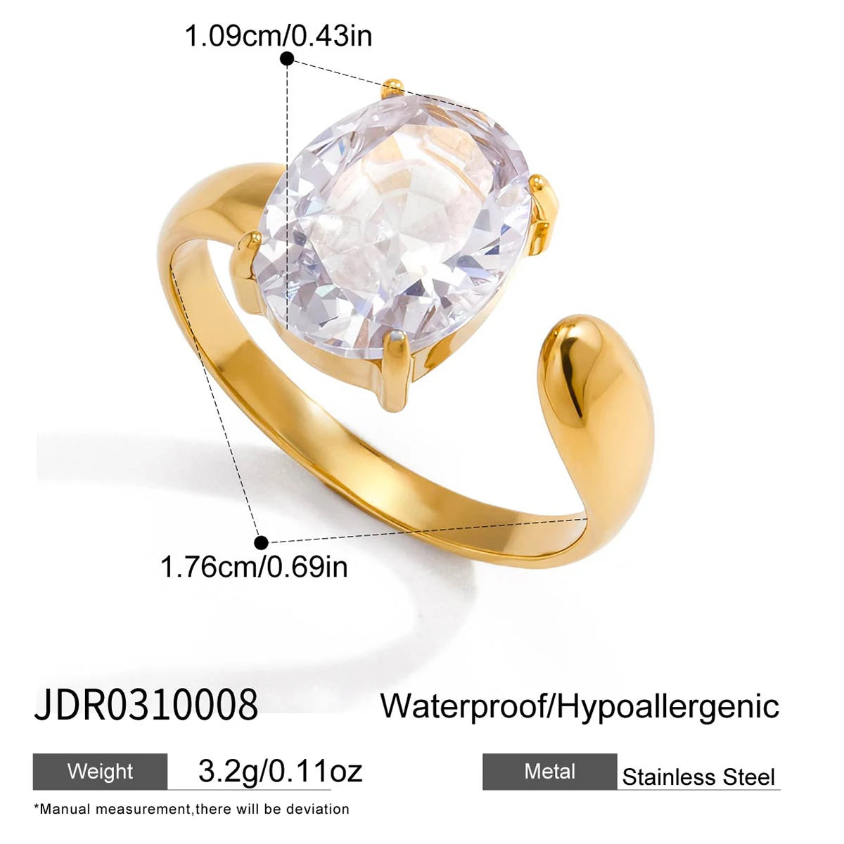 Kika water Droplet Shaped Irregular Zircon Open Ring