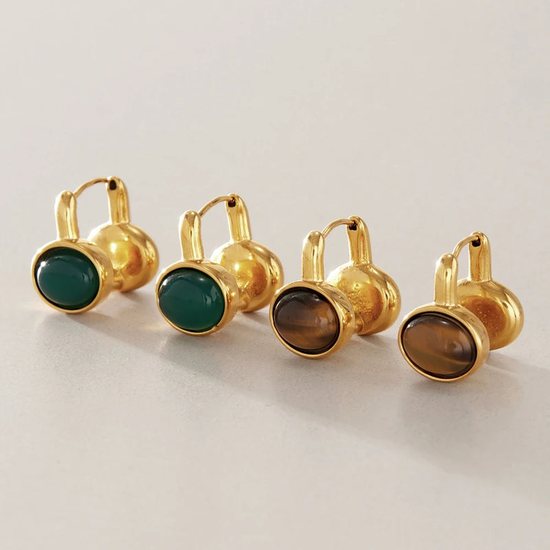 KIKA Vintage Tiger Eye Resin Clip Earrings PVD 18K Gold Plated Stainless Steel 316L