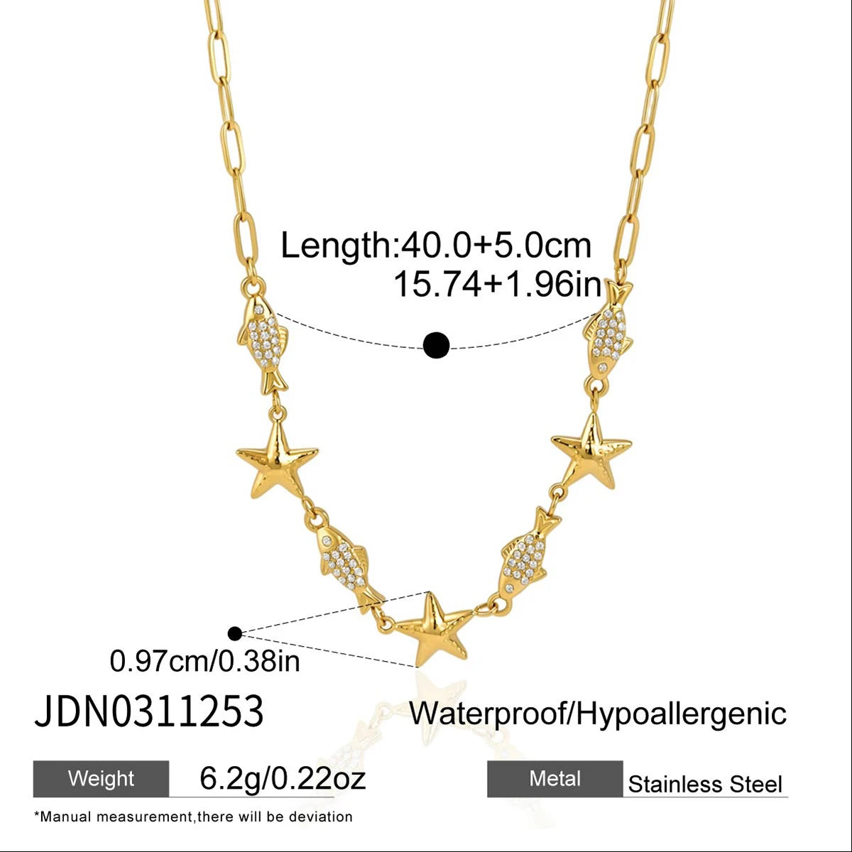 Kika White Rhinestone Crab Conch Starfish Paperclip Necklaces