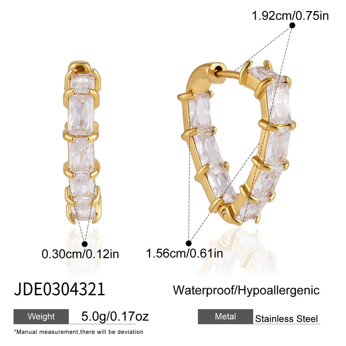 Kika Full Zircon Triangle Shape Clip Earrings For Women Minimalist 18K Gold PVD Plated Stainless Steel 316L