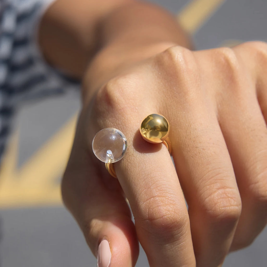 Kika Punk White Resin Ball Open Rings Minimalist 18K Gold PVD Plated Stainless Steel 316L