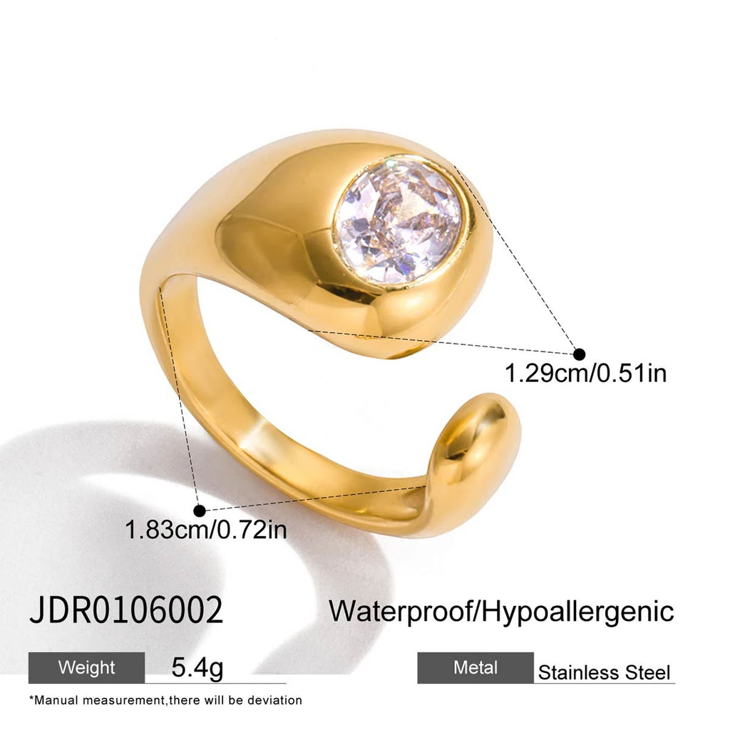 Plated Stainless Steel Rhinestone Asymmetric Oval Ring