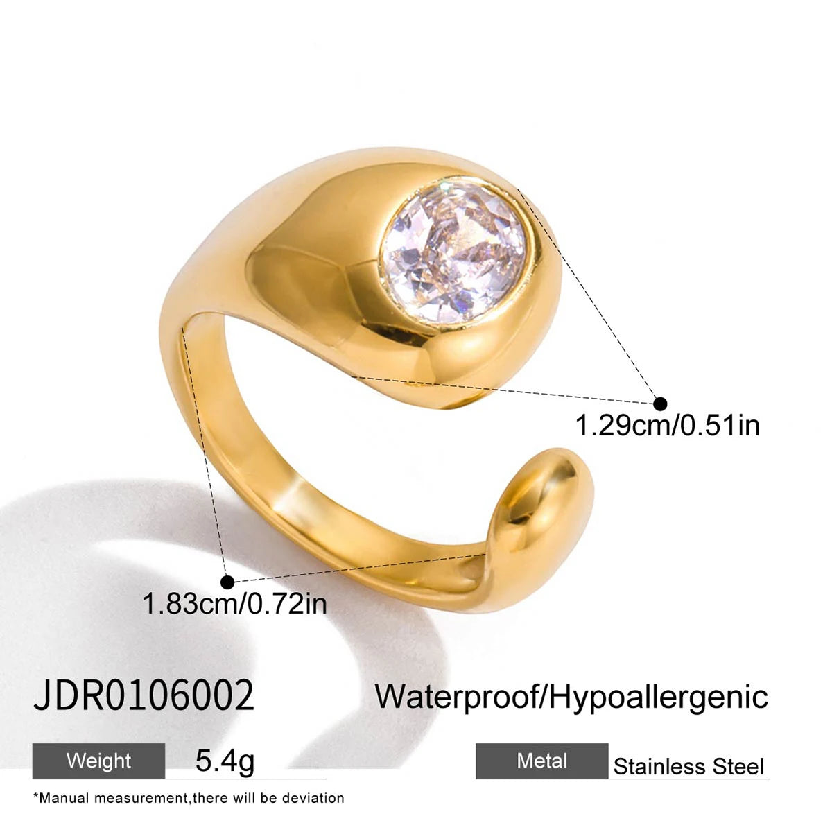 Plated Stainless Steel Rhinestone Asymmetric Oval Ring