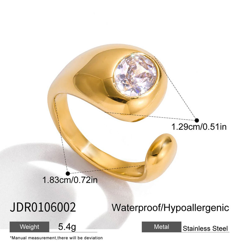 Plated Stainless Steel Rhinestone Asymmetric Oval Ring