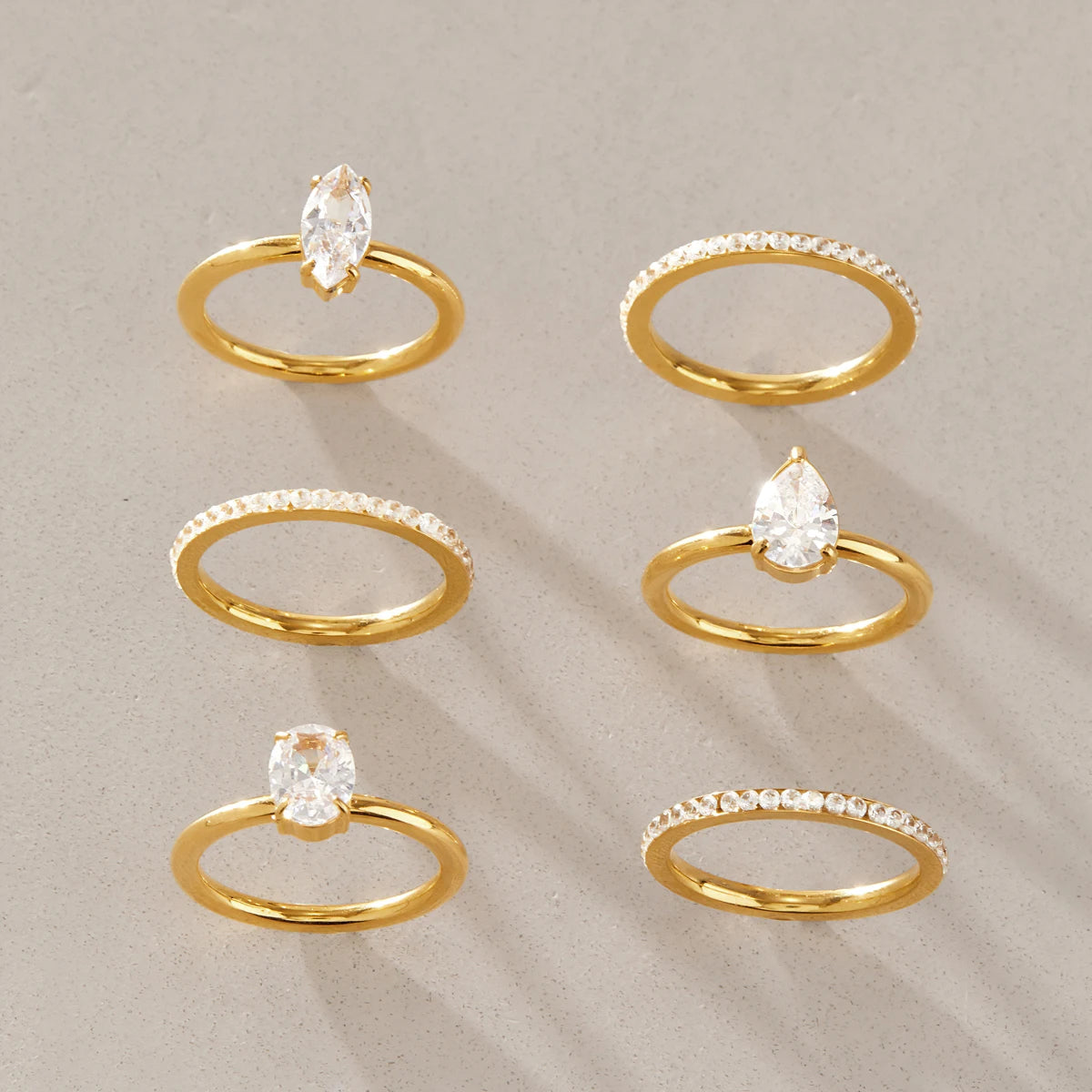 Kika Delicate Geometric Zircon Stackable Rings Minimalist 18K Gold PVD Plated Stainless Steel 316L