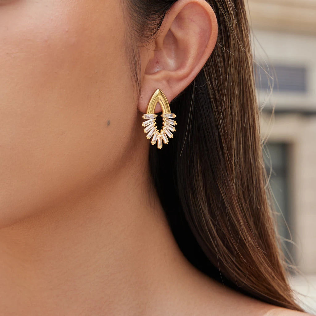 KIKA  Delicate Crystal Eye Shape Stud Earrings PVD 18K Gold Plated Stainless Steel 316L