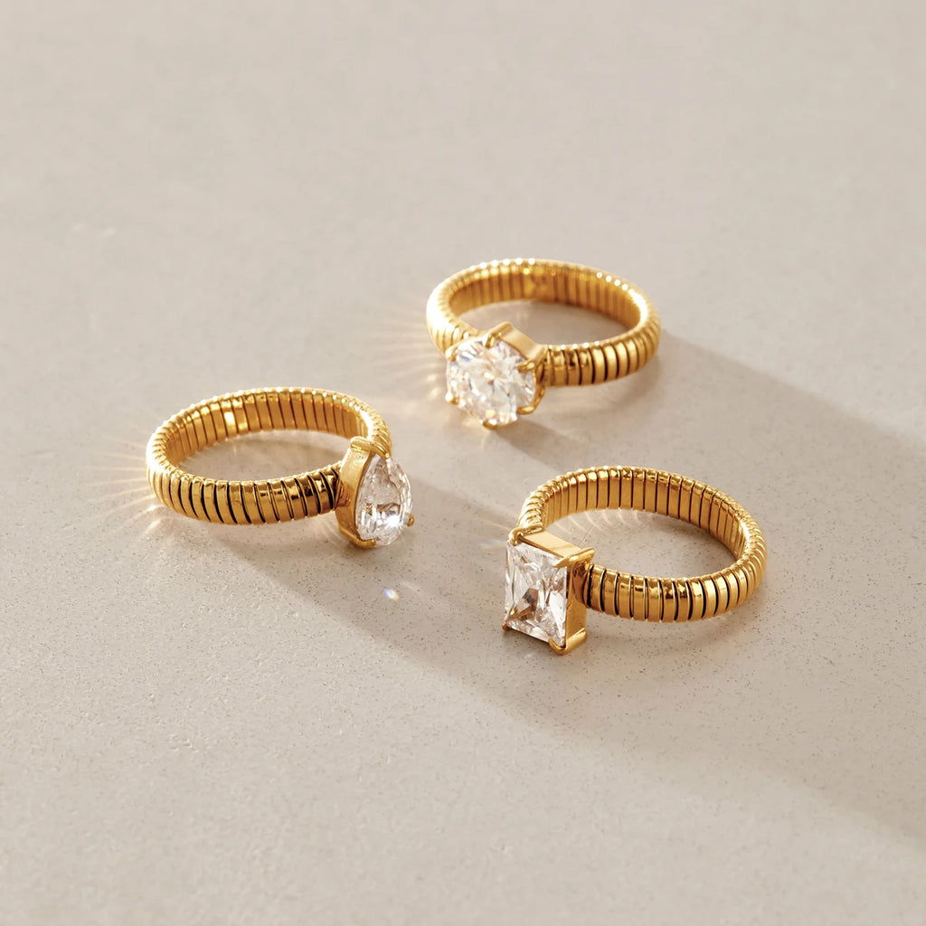 KIKA Classic Geometric Zircon Rings 18K Gold PVD Plated Stainless Steel 316L