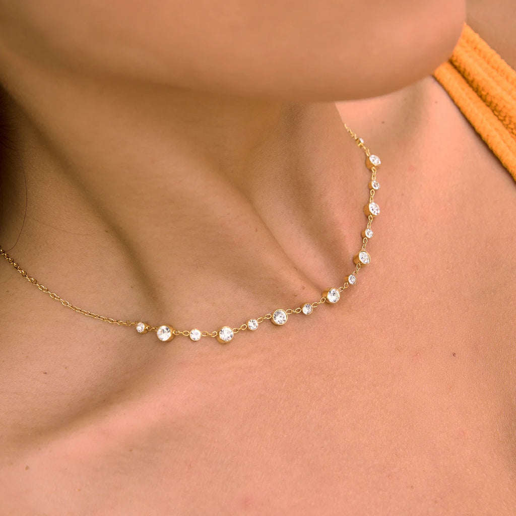 Kika Delicate Green And White Gradient Round Zircons O-Chain Necklace